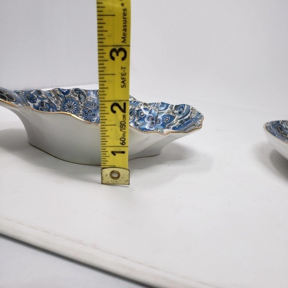 Norcrest blue floral paisley Japan plate trinket dish pitcher set porcelain 3 pc - Picture 14 of 16